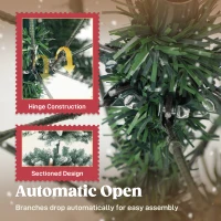 Sztuczna Choinka HOMCOM 180 cm ze Sztucznym Śniegiem, 1000 Końcówek 34 Szyszki z Szeroką Bazą Dekoracje Świąteczne z Metalową Podstawą do Wnętrz(m-6)