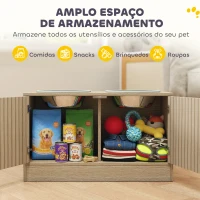 PawHut Comedouro Elevado para Cães com 2 Tigelas de Aço Inoxidável 2x2000 ml e Armazenamento Oculto 60x30x35,5 cm Carvalho(m-5)