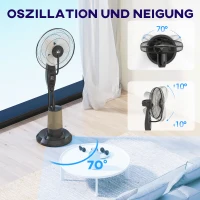 HOMCOM Spray Misting Fan, Pedestal Fan with Water Mist Spray, 70° Oscillation, Tilt Head, 3 Speeds, 3 Modes, 3 Mist, 3.2L Water Tank, for Home, 120 cm(m-6)