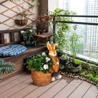 Outsunny Doniczka z Projekt "Królik z wiklinowym koszykiem", Doniczka do ziół z Otworem Drenażowym, Doniczka do Ogrodu i Salonu, MgO(m-9)