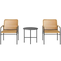 Outsunny 3-Piece Rattan Bistro Set, Wicker Garden Furniture Set with Coffee Table and Chairs, Patio Rattan Conversation Furniture Set for Balcony, Porch, Terrace, Yellow(m-1)