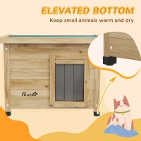 PawHut Drewniany domek dla kota na zewnątrz z zasłoną na drzwiach, Domek dla małych zwierząt z podwyższonym designem, do ogrodu, balkonu, żółty, 57 x 45 x 43 cm(m-4)