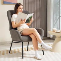 HOMCOM Modern Accent Chair, Linen Fabric Wingback Armchair with High Back and Thick Soft Padded Seat, Steel Legs for Living Room, Bedroom, Charcoal Grey(m-2)