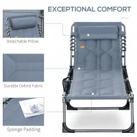 Leżak ogrodowy składany z poduszką i kieszenią, Szary(m-5)