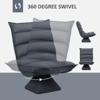 HOMCOM Fotel Podłogowy z Regulacją Oparcia, Obrotowy, Krzesło Medytacyjne, Fotel Relaksacyjny do Salonu, Biura, Pokrycie Mikrofibra, Ciemnoszary, 62 x 70 x 95 cm(m-5)