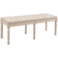 HOMCOM End of Bed Bench, French Vintage Linen Upholstered Bench with Button Tufted, Thick Padding and Wood Legs, Bedroom Bench for Hallway, Living Room, Beige(m-11)