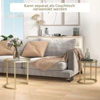 HOMCOM Zestaw 2 stolików kawowych Okrągły stolik kawowy Stackowalny marmurowy wygląd Regulowane nóżki Elegancki design Stal Czarny Ø50 x 50.5H cm(m-7)