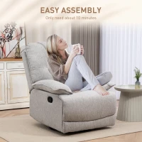 HOMCOM Fotel Relaksacyjny z Funkcją Leżenia, Podnóżkiem, Sofa TV z Sprężynami Kieszeniowymi, Wygląd Lnu, Fotel do Salonu, Szary(m-6)