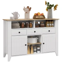 HOMCOM Aparador de Cozinha com 3 Gavetas 2 Armários 2 Prateleiras Abertas e 2 Prateleiras Ajustáveis Estilo Moderno 120x38x81,5 cm Branco(m-10)