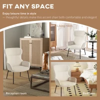 HOMCOM Fotel z uszami do salonu z wysokim oparciem, stalowe nogi, fotel tapicerowany lnianym wykończeniem, fotel do czytania do sypialni, kremowy biały(m-6)