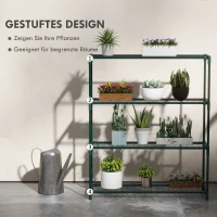 Outsunny Stojak na rośliny, stojak na kwiaty z 4 poziomami, stojak na rośliny do ogrodu, balkonu, stal, ciemnozielony, 89 x 28 x 107 cm(m-4)