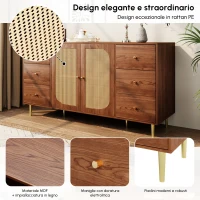 Credenza in rattan con cassetti per cucina e soggiorno, 160x40x90 cm, Marrone(m-4)