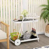 Outsunny 2-Tier Bar Cart with Wheels, Outdoor Drinks Trolley with Wine Rack and Tempered Glass Shelves, Easy to Clean, for Pool, Party, Garden(m-2)