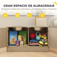 PawHut Comedero Perro Elevado con 2 Cuencos de Acero Inoxidable 2x2000 ml con Comedero Lento Almacenamiento Oculto Roble(m-5)