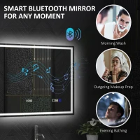 HOMCOM 600 x 800 mm Bluetooth Bathroom Mirror with LED Lights, Illuminated Backlit Wall Mounted Vanity Mirror with 3 Colours Dimmable, Clock, Demister Pad, Memory Function, Touch Sensor, IP44(m-5)
