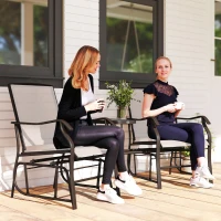 Outsunny Gliding Jack and Jill Seat, with Glass-Top Table - Brown/Beige(m-2)