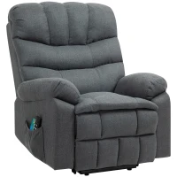 HOMCOM Three Motor Power Lift Recliner Chair with Vibration Massage & Heat, Lift Chair for Elderly, Overstuffed Linen Fabric Riser and Reclining Armchair with Dual Remote & Side Pockets, Charcoal Grey(m-10)