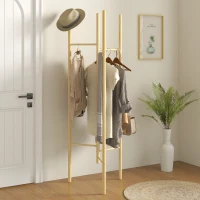 HOMCOM Wieszak Stojący, Wieszak na Ubrania z 6 Drążkami, z Drewna Sosnowego, w Stylu Nordyckim, na Odzież, Kapelusze, do Przedpokoju, Wejścia, Naturalny(m-2)