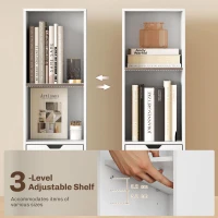 Biblioteczka HOMCOM z 6 poziomami, regulowana na 3 poziomy, z szufladą i drzwiami szafki, regulowana półka, regał eksponowany, do salonu, home office, sypialni, płyta wiórowa, biała(m-5)