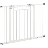 Bramka schodowa PawHut dla psów z dwoma przedłużeniami, bramka o automatycznym zamykaniu, jednoręczne otwieranie, 74-100 cm, dla małych i średnich psów, biały(m-1)