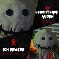 HOMCOM Dekoracja na Halloween 77cm Strach na Wróble z Czerwonymi Świecącymi Oczami, Funkcja Dźwięku, Dekoracja na Halloween z Czujnikiem Ruchu i Dźwięku, Śmiechem, Ruchomymi Ramionami i Rękami(m-5)