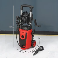 Outsunny Hidrolimpiadora de Alta Presión 1800W con Accesorios Ángulo Ajustable y Parada Automática 30x27,5x76 cm Rojo y Negro(m-3)
