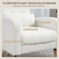 HOMCOM Modern Armchair with Tufted Back, Upholstered Accent Chair with Rubberwood Legs and Lumbar Pillow for Living Room, Bedroom and Office, White(m-4)