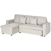 HOMCOM Sofa narożna z funkcją spania, w zestawie sofa 2-osobowa, pojedyncze łóżko, sofa narożna w kształcie litery L z miejscem do przechowywania, 2 poduszki z tkaniny lnianej do salonu, kolor kremowy
