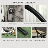 Outsunny Fotel wiszący z poduszką, składany kosz do siedzenia, do użytku wewnątrz i na zewnątrz, obciążenie do 120 kg, wykonany z poliestru, kolor piaskowy(m-7)