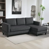 HOMCOM Sofa narożna z szezlongiem, 3-osobowa, sofa w kształcie litery L, tapicerowana narożnik z wyglądem kordu, z wysokogęstościową pianką, do 400 kg, do salonu, sypialni, 214 x 134 x 87 cm, Ciemnoszary(m-2)