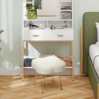 HOMCOM Velvet 4-Leaf Clover Footstool, Vanity Small Ottoman with Hairpin Steel Legs and Thick Cushion, Modern Accent Foot Stool for Living Room, Bedroom, Entryway, Cream(m-7)