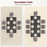 Stół HOMCOM, 120/160 x 75 cm rozkładany stół kuchenny, stół jadalniany ze stalowymi nogami, dla 6-8 osób, szary(m-4)