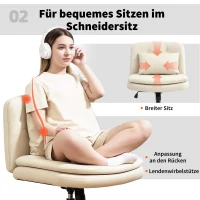 HOMCOM Armless Office Chair, PU Leather Criss Cross Legged Desk Chair with Wide Seat, Double-Tier Padding, Throw Pillow and Tilt Function, Height Adjustable Swivel Computer Seat for Home, Beige(m-5)