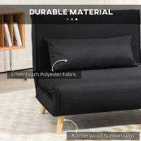 HOMCOM Fotel do spania, sofa 2 w 1 z funkcją łóżka, dekoracyjna poduszka, fotel z regulowanym oparciem, wygląd lnu, fotel relaksacyjny do 350 kg, salon, Czarny(m-5)