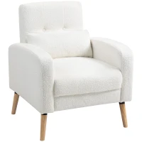 HOMCOM Modern Armchair with Tufted Back, Upholstered Accent Chair with Rubberwood Legs and Lumbar Pillow for Living Room, Bedroom and Office, White(m-1)