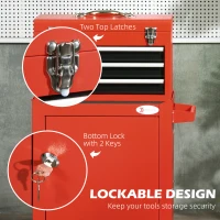 DURHAND 2 w 1 wózek warsztatowy z walizką, pusty wózek narzędziowy, wózek na narzędzia, zamykany kufer narzędziowy z uchwytem, stal, czerwony(m-7)