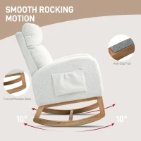 HOMCOM Fotel bujany, fotel z podłokietnikami, fotel do karmienia z wyglądem aksamitu, fotel bujany do 120 kg, do sypialni, salonu, kremowy(m-4)