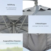 Outsunny Parasol, Ø2,92 m - Parasol słoneczny z ręczną korbową, waga, pokrowiec na parasol, podstawa krzyżowa, parasol rynkowy na balkon, stal, Oxford w kolorze ciemnoszarym(m-6)