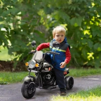 AIYAPLAY Electric Motorcycle for Kids, 3 Wheels 6V Battery Powered Motorbike Ride on Motorcycle with Headlights, Music, Reverse Forward, for Boys and Girls Aged 3-6 Years, Black(m-2)