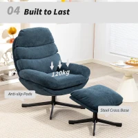 HOMCOM Fotel Relaksacyjny z Podnóżkiem, Niebieski, Wypoczynkowy Fotel z Materiału Chenille, Nowoczesny do Telewizji, z Podłokietnikami do Salonu, Sypialni(m-7)