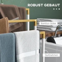 kleankin Wolnostojący Stojak na Ręczniki z 3 Drążkami, Stal Bambus, Biały(m-5)