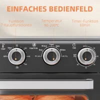 HOMCOM Wielofunkcyjny Minipiekarnik, 20L, 5 Programów, 360° Konwekcja, Bezpieczne Oświetlenie, Szary(m-7)