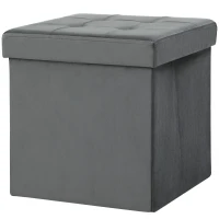 HOMCOM Foldable Ottoman Storage Box, Velvet Storage Ottoman with 37.6L Capacity, Foot Stool for Living Room, Bedroom, 38 x 38 x 38 cm, Grey(m-10)