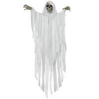 Outsunny 153 cm Dekoracja Halloween Horror Duszek Wiszący Szkielet Czaszka Halloween Dekoracja Wisząca Duch Świecące Oczy Specjalne Efekty i Funkcja Dźwięku Biały(m-11)