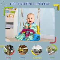 Outsunny Altalena Bambini 3 in 1 da Interno ed Esterno, Corda Regolabile e Cintura di Sicurezza, Età 9-36 Mesi, Blu(m-7)