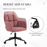 Obrotowy fotel biurowy HOMCOM, regulowany fotel biurowy z weluru, oparcie, z podłokietnikami dla biura domowego, różowy(m-4)