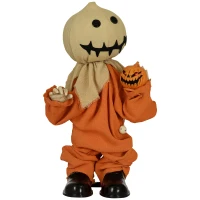 HOMCOM Dekoracja na Halloween 77cm Strach na Wróble z Czerwonymi Świecącymi Oczami, Funkcja Dźwięku, Dekoracja na Halloween z Czujnikiem Ruchu i Dźwięku, Śmiechem, Ruchomymi Ramionami i Rękami(m-11)