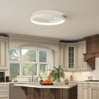 HOMCOM Lampa sufitowa, oświetlenie sufitowe z dwupierścieniowym designem, 3 kolory światła 3000K/4000K/6500K, okrągłe oświetlenie do sypialni salonu 50 x 40 x 7,4 cm, Białe(m-7)