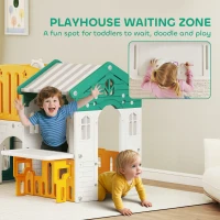 AIYAPLAY 7 w 1 Zjeżdżalnia dla dzieci z miejscem do zabaw, koszykówką, tunelem, teleskopem, miejscem do przechowywania, domkiem do zabaw, plac zabaw wewnętrzny i zewnętrzny dla maluchów 1-4 lata, Żółty+Zielony(m-6)