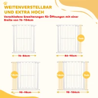 PawHut Dog Gate, 94cm Tall Pet Gate Includes 7cm and 14cm Extension Kits, Pressure Mounted Stair Gate for Doorways, Hallways, Stairways, 76-104cm Width(m-4)
